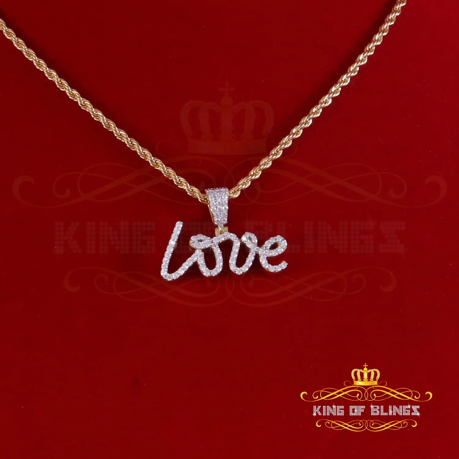 King Of Bling's Love Pendant for Women's 925 Yellow Silver1.00ct VVS D Clr. Round Moissanite