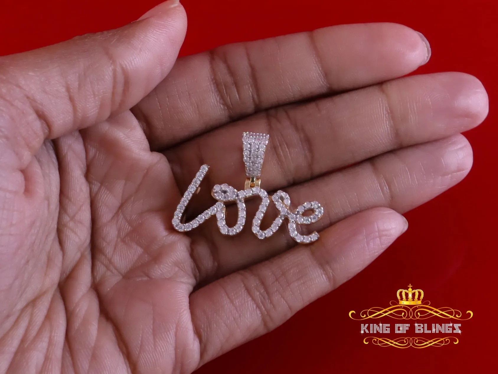King Of Bling's Love Pendant for Women's 925 Yellow Silver1.00ct VVS D Clr. Round Moissanite