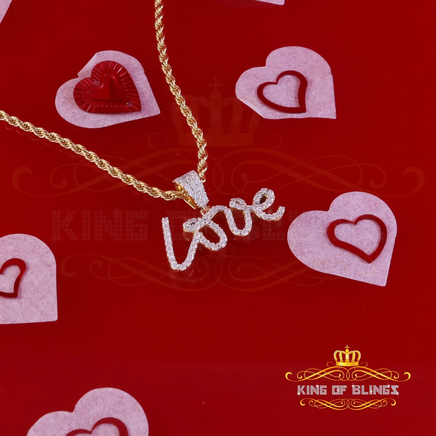 King Of Bling's Love Pendant for Women's 925 Yellow Silver1.00ct VVS D Clr. Round Moissanite