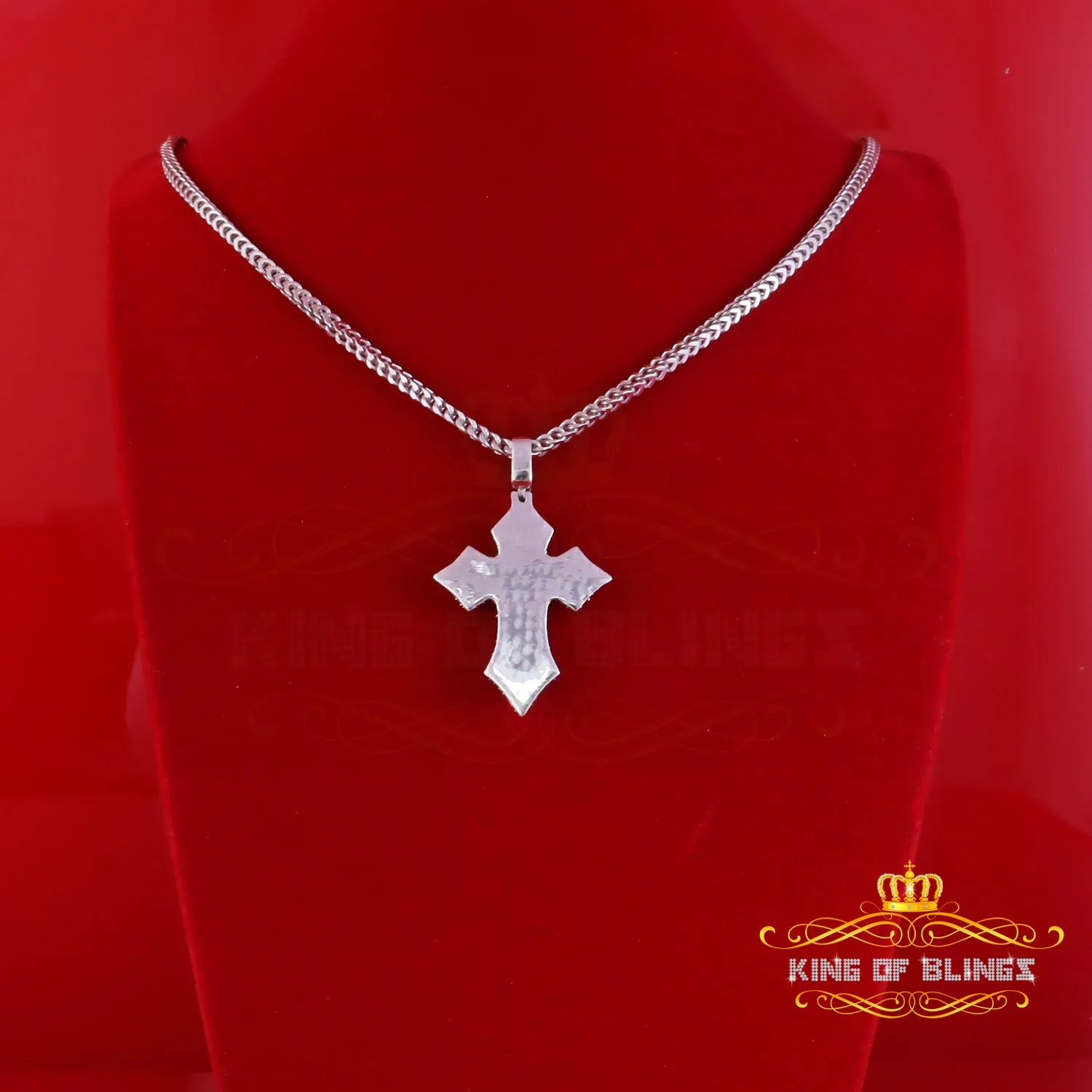 King Of Bling's Men's & Women' 7.50ct VVS D Moissanite White Sterling Silver Charm Cross Pendant