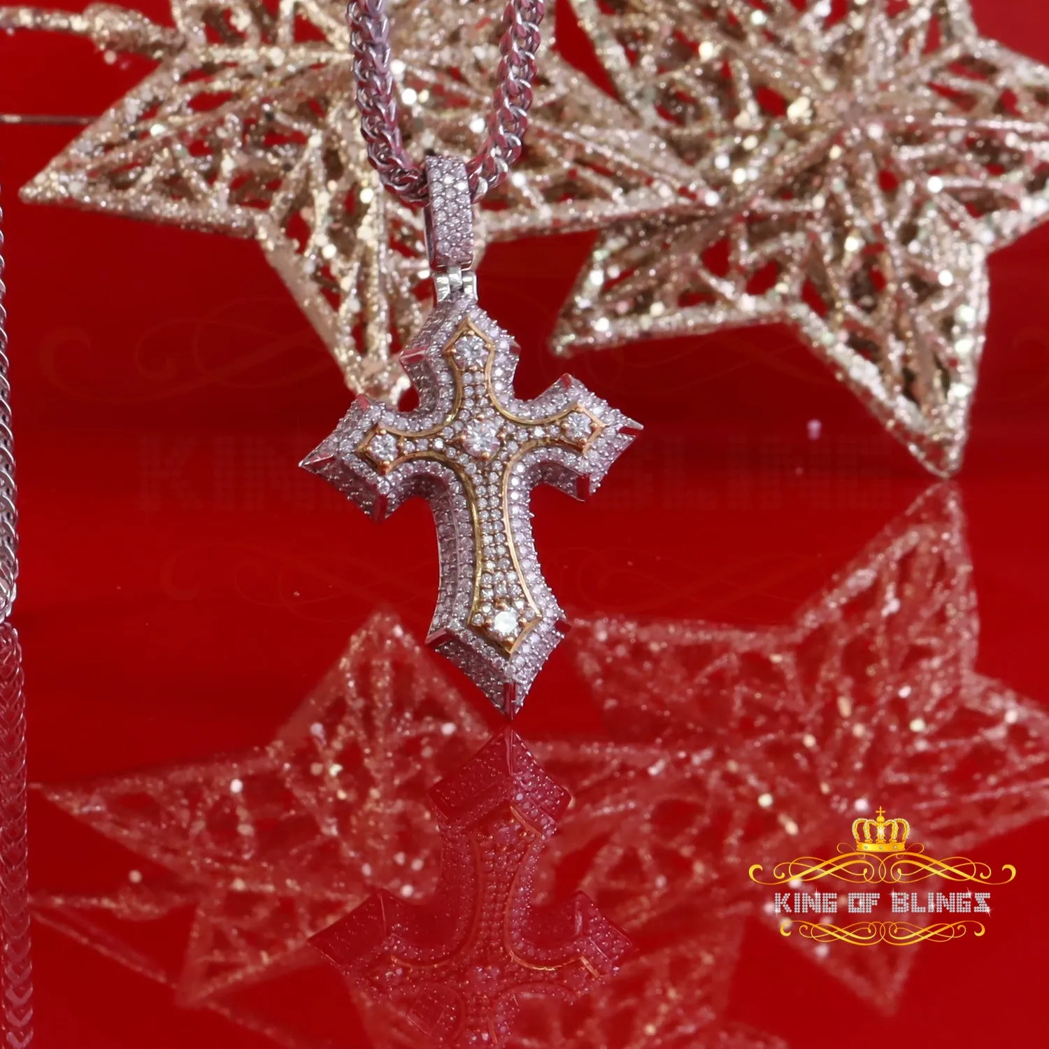 King Of Bling's Men's & Women' 7.50ct VVS D Moissanite White Sterling Silver Charm Cross Pendant