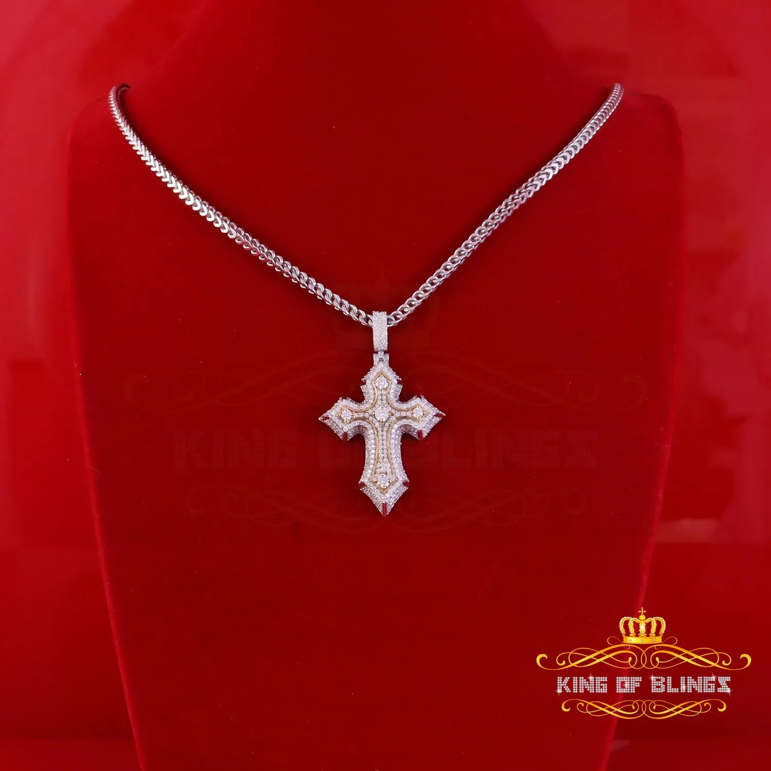 King Of Bling's Men's & Women' 7.50ct VVS D Moissanite White Sterling Silver Charm Cross Pendant