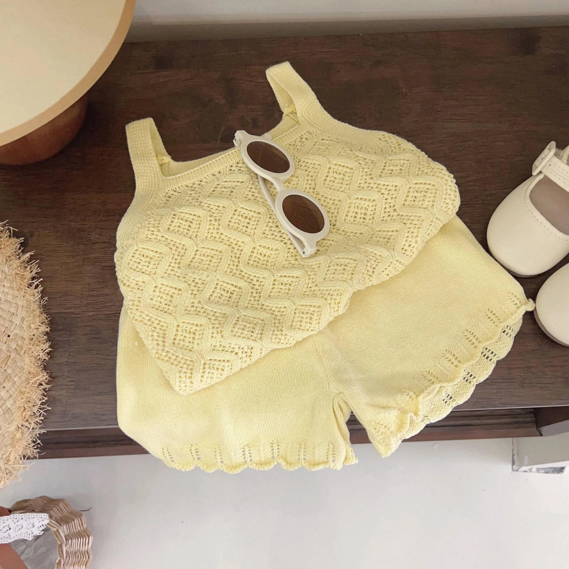 Knitted Patterned Vest and Flowy Shorts Set for Girls