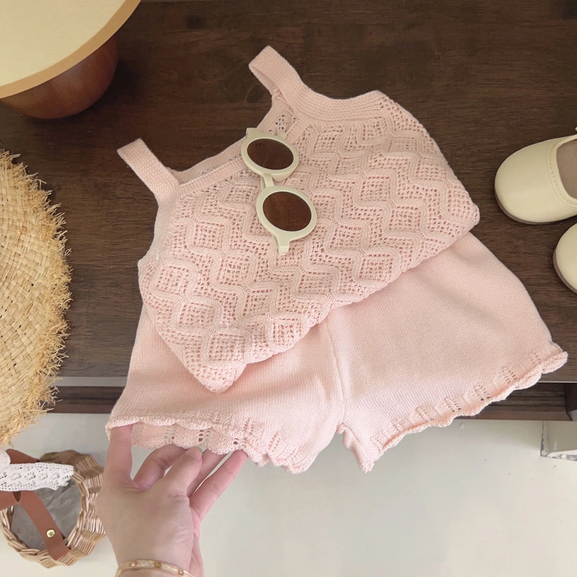 Knitted Patterned Vest and Flowy Shorts Set for Girls