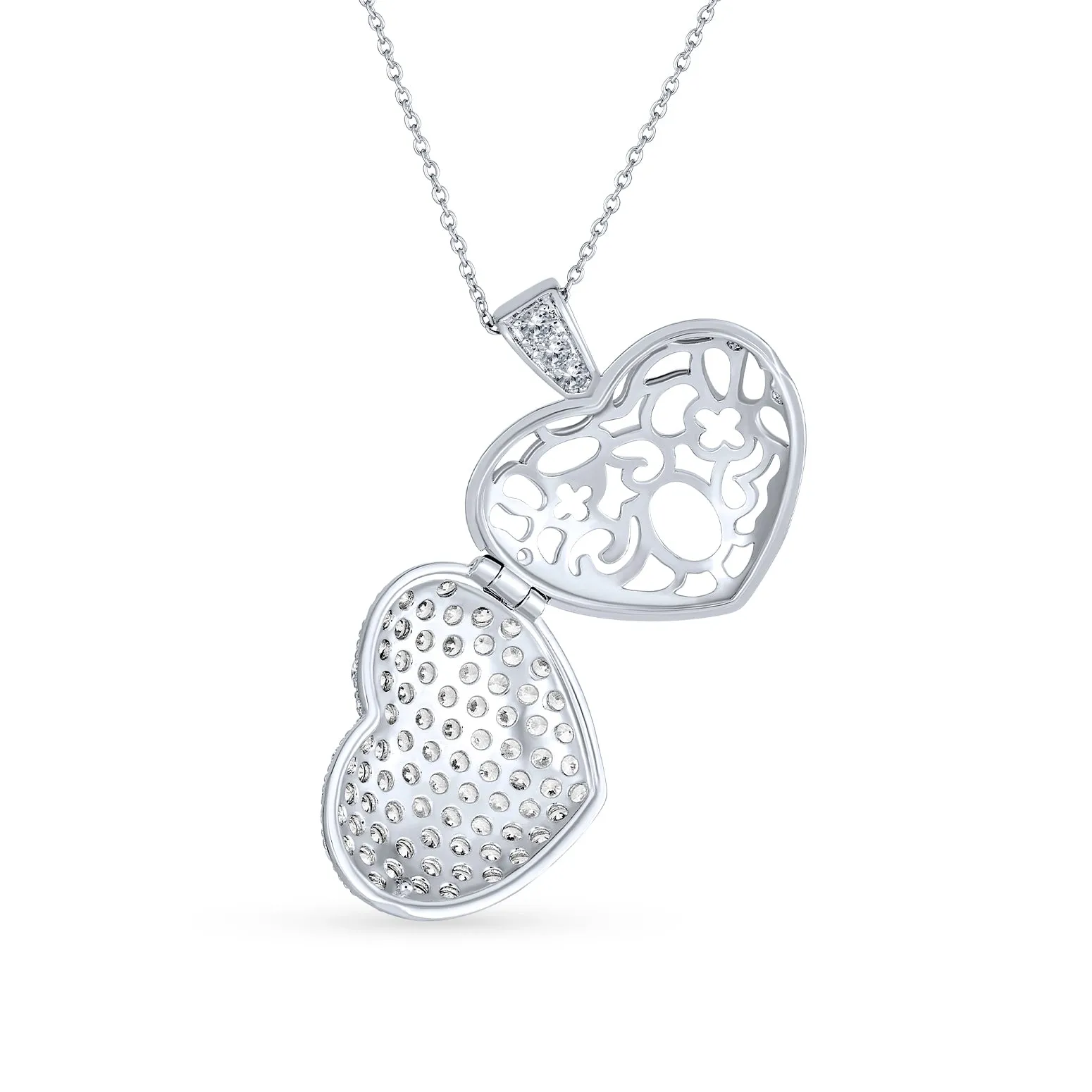 Large Pave CZ Puff Heart Aromatherapy Diffuser Locket Necklace for Essential Oils