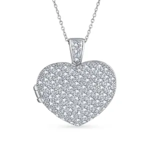 Large Pave CZ Puff Heart Aromatherapy Diffuser Locket Necklace for Essential Oils