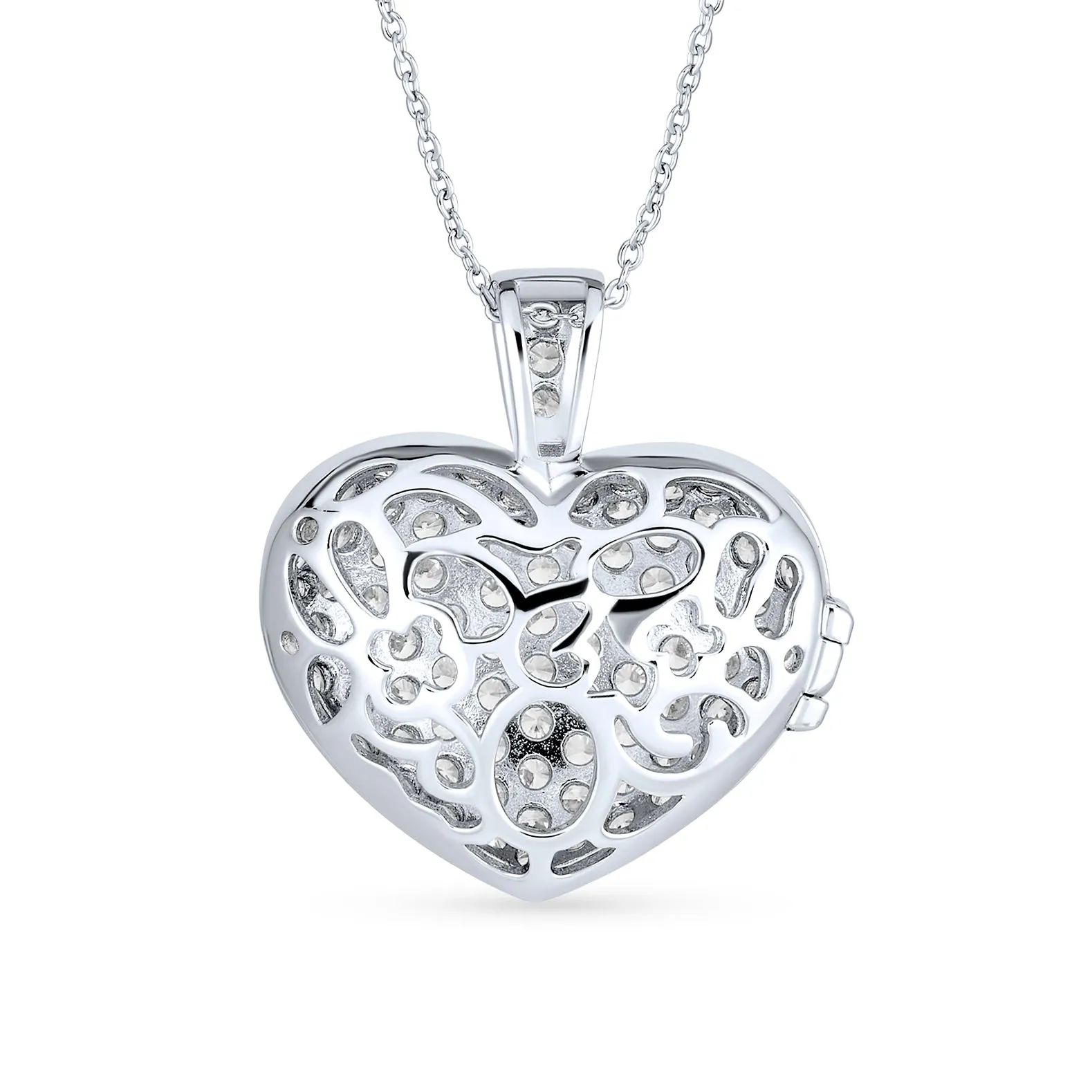 Large Pave CZ Puff Heart Aromatherapy Diffuser Locket Necklace for Essential Oils