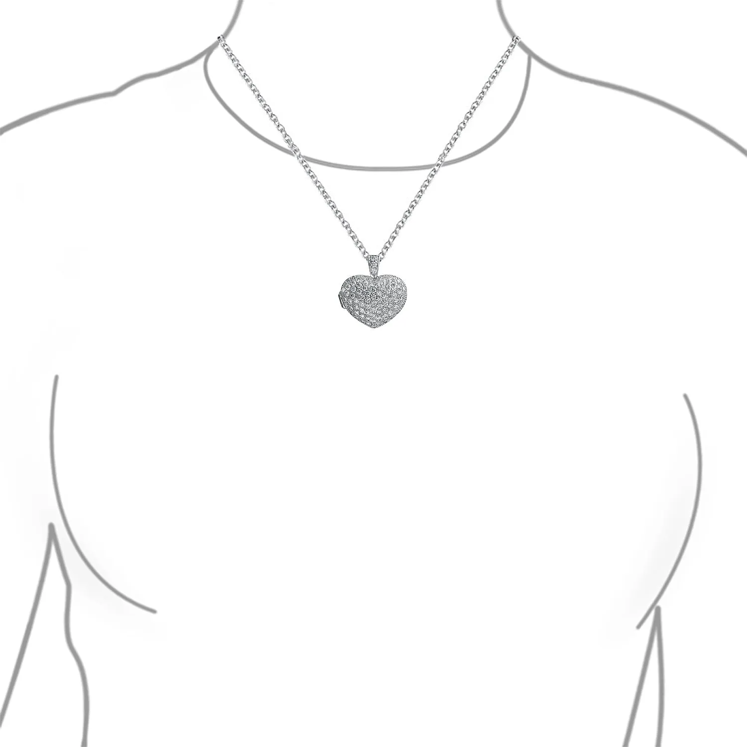 Large Pave CZ Puff Heart Aromatherapy Diffuser Locket Necklace for Essential Oils