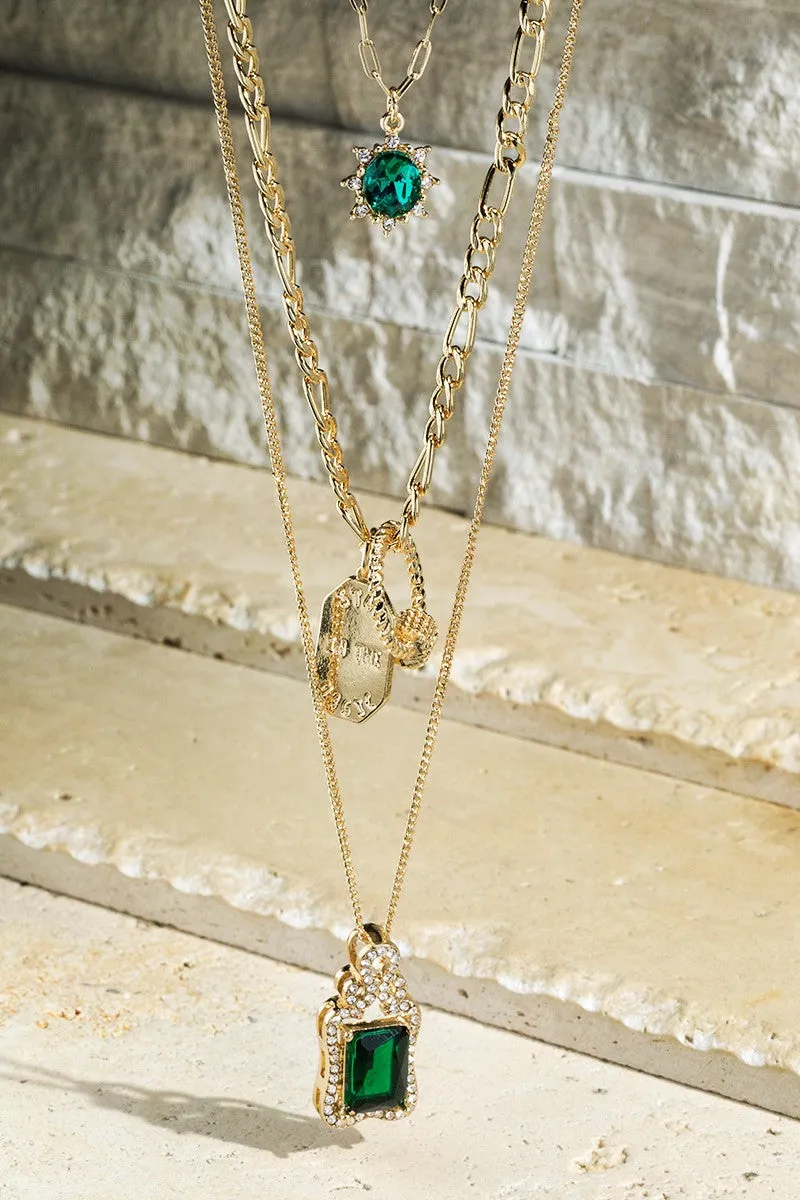 Layered Brass & Glass Statement Necklace