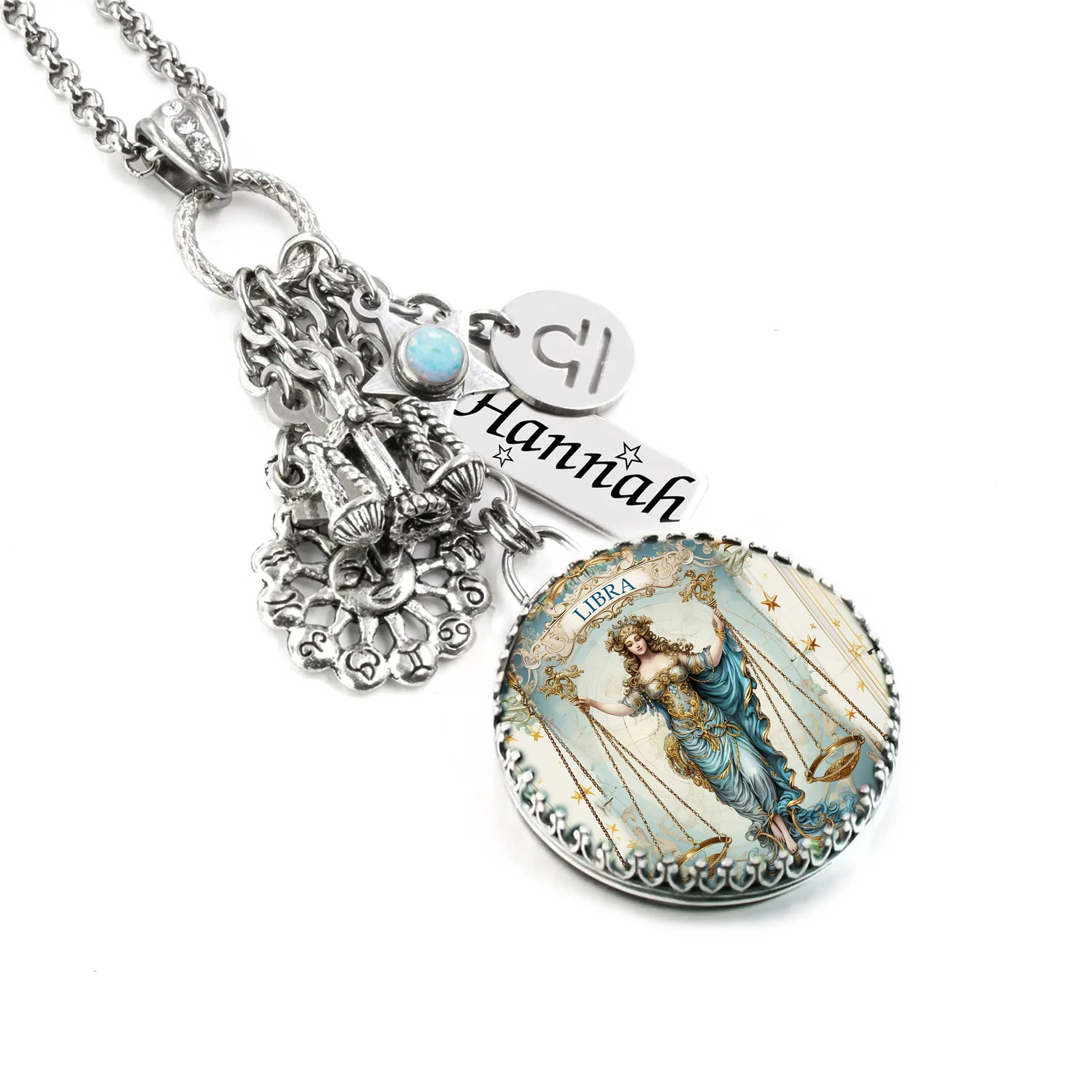 Libra Horoscope Necklace with Birthstones