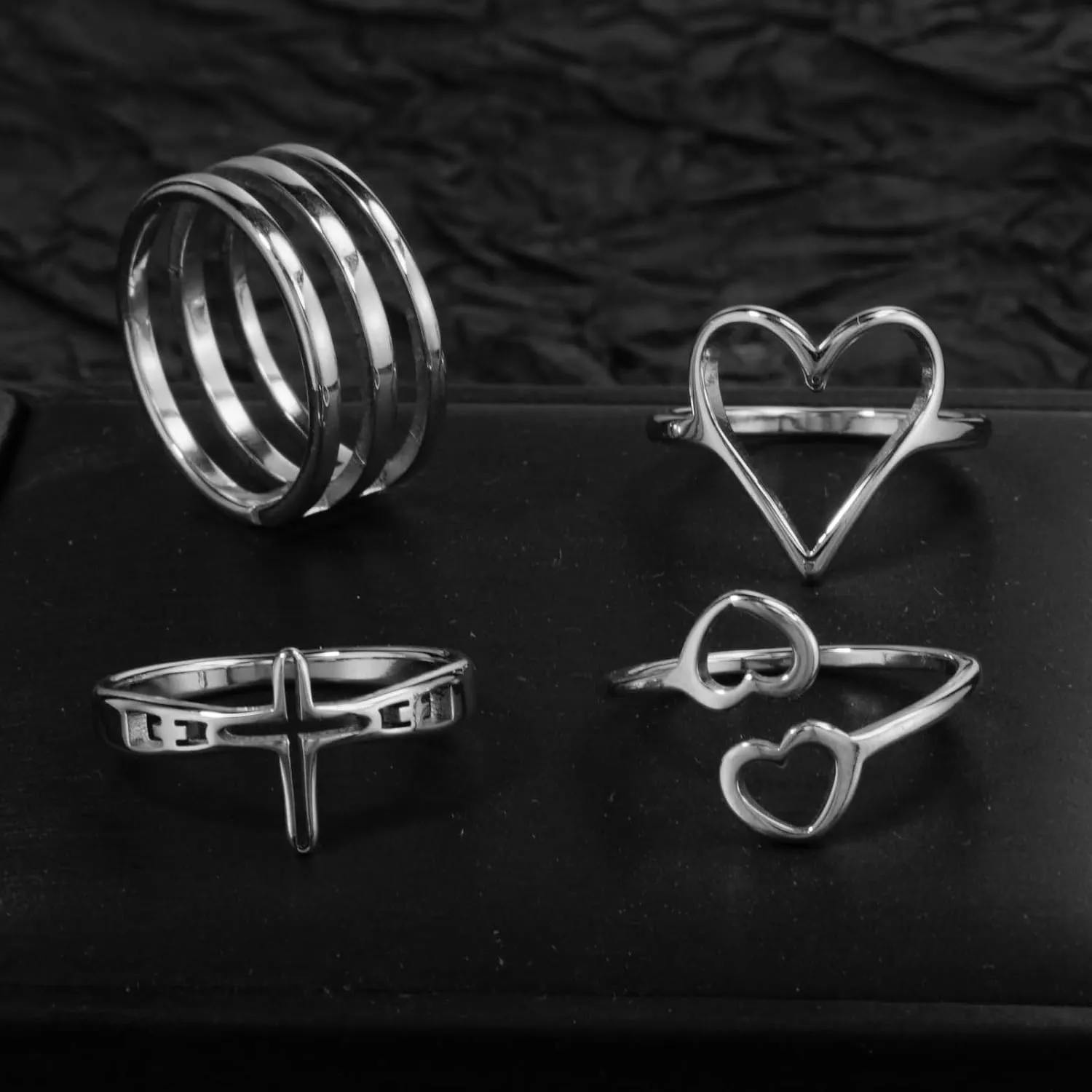 Loqimu 8 Pack Stainless Steel Rings Set for Women Silver Aesthetic Jewelry Rings Adjustable Stackable Rings for Teen Girls Trendy Knuckle Thumb Finger Rings Size 8 9 7 10 Indie rings
