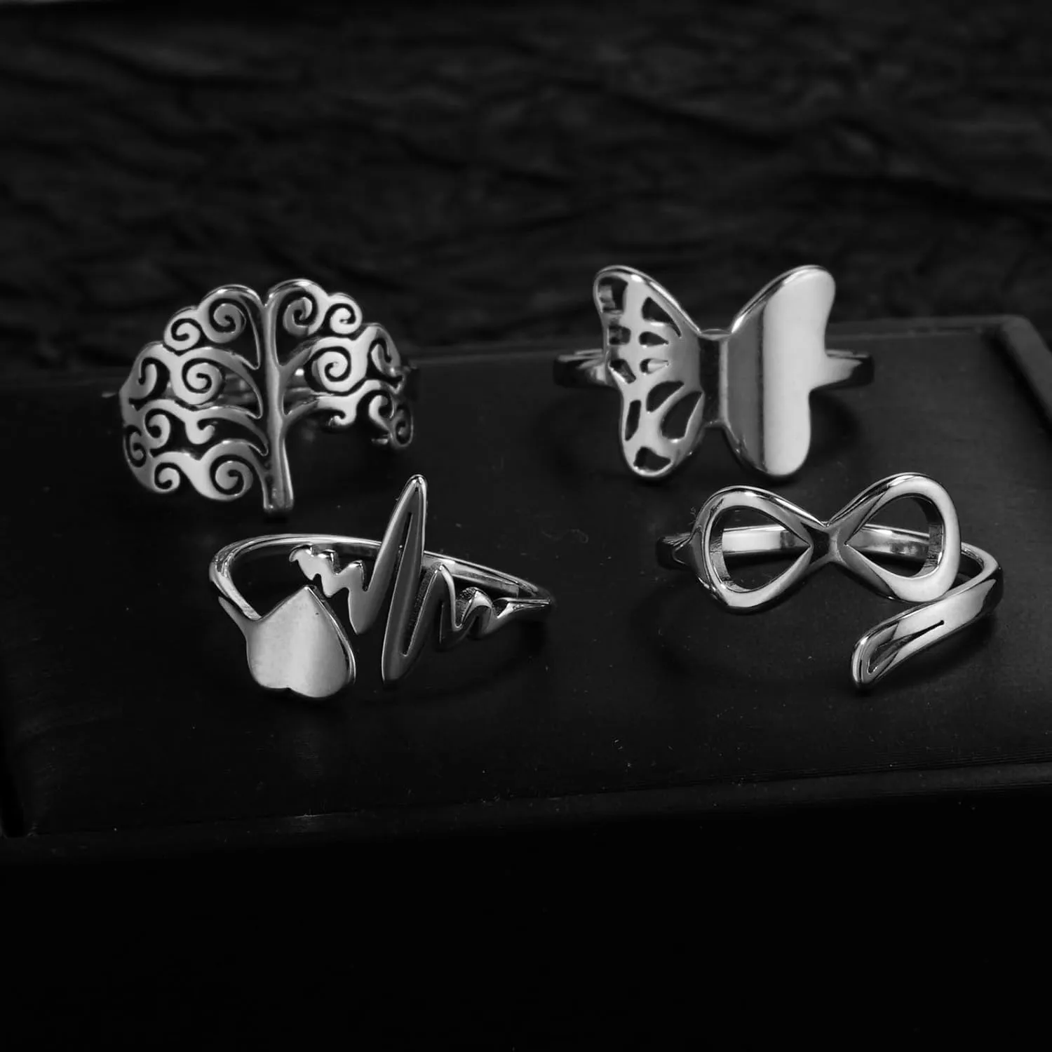 Loqimu 8 Pack Stainless Steel Rings Set for Women Silver Aesthetic Jewelry Rings Adjustable Stackable Rings for Teen Girls Trendy Knuckle Thumb Finger Rings Size 8 9 7 10 Indie rings