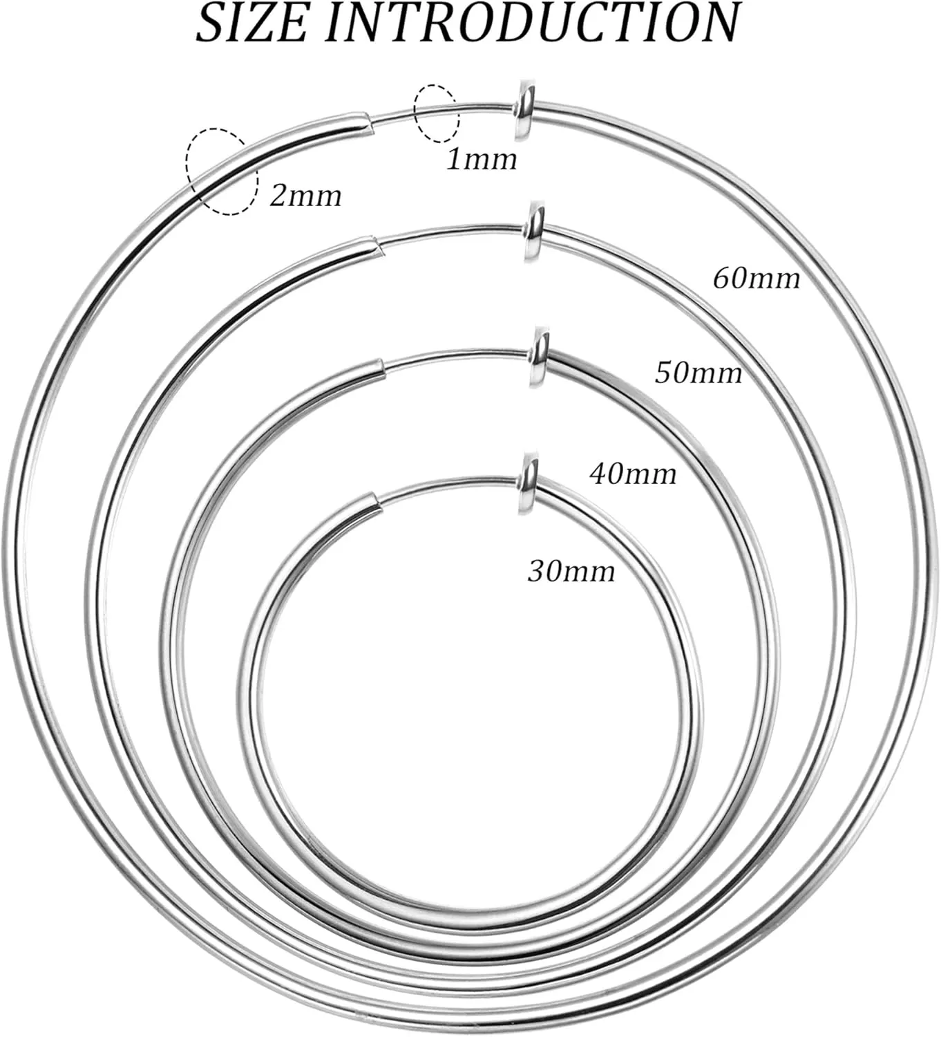 LOYALLOOK 4 Pairs Stainless Steel Clip On Hoop Earrings for Women Fake Hoop Earrings Spring Hoop Earrings For Non-Pierced Ears