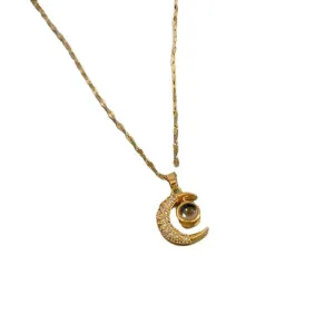 Luna Brilliance Stainless Steel Moon Pendant Necklace
