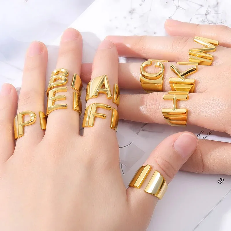 Meaningful Personalized A-Z Initial Letter Adjustable Rings