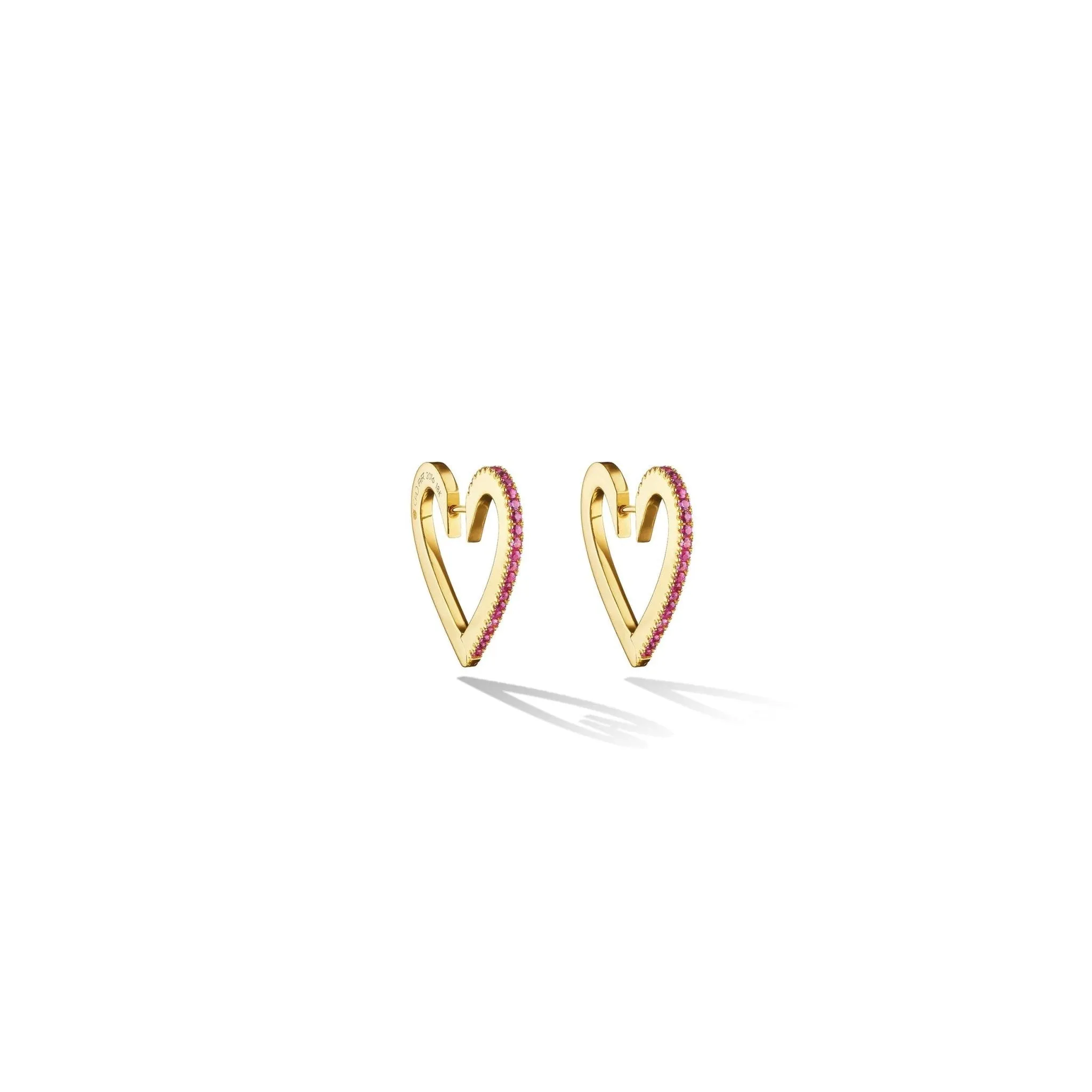 Medium Yellow Gold Endless Hoop Earrings with Rubies