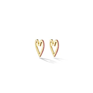Medium Yellow Gold Endless Hoop Earrings with Rubies