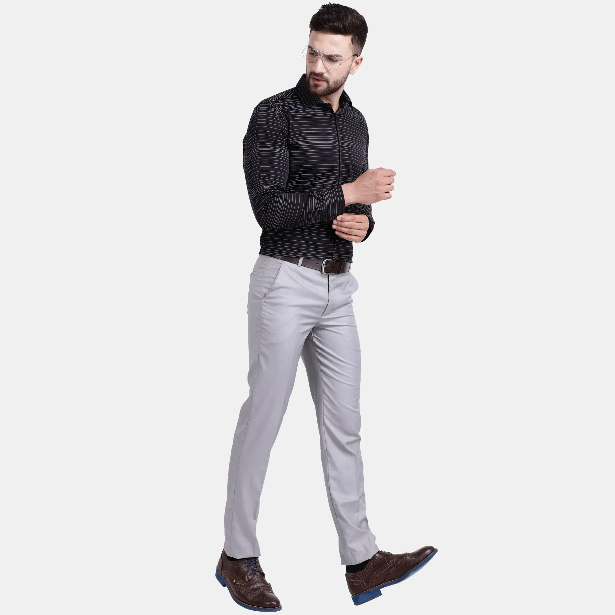 Men's Luthai Supima Mercerised Cotton All Over Stripe Regular Fit Dress Shirt