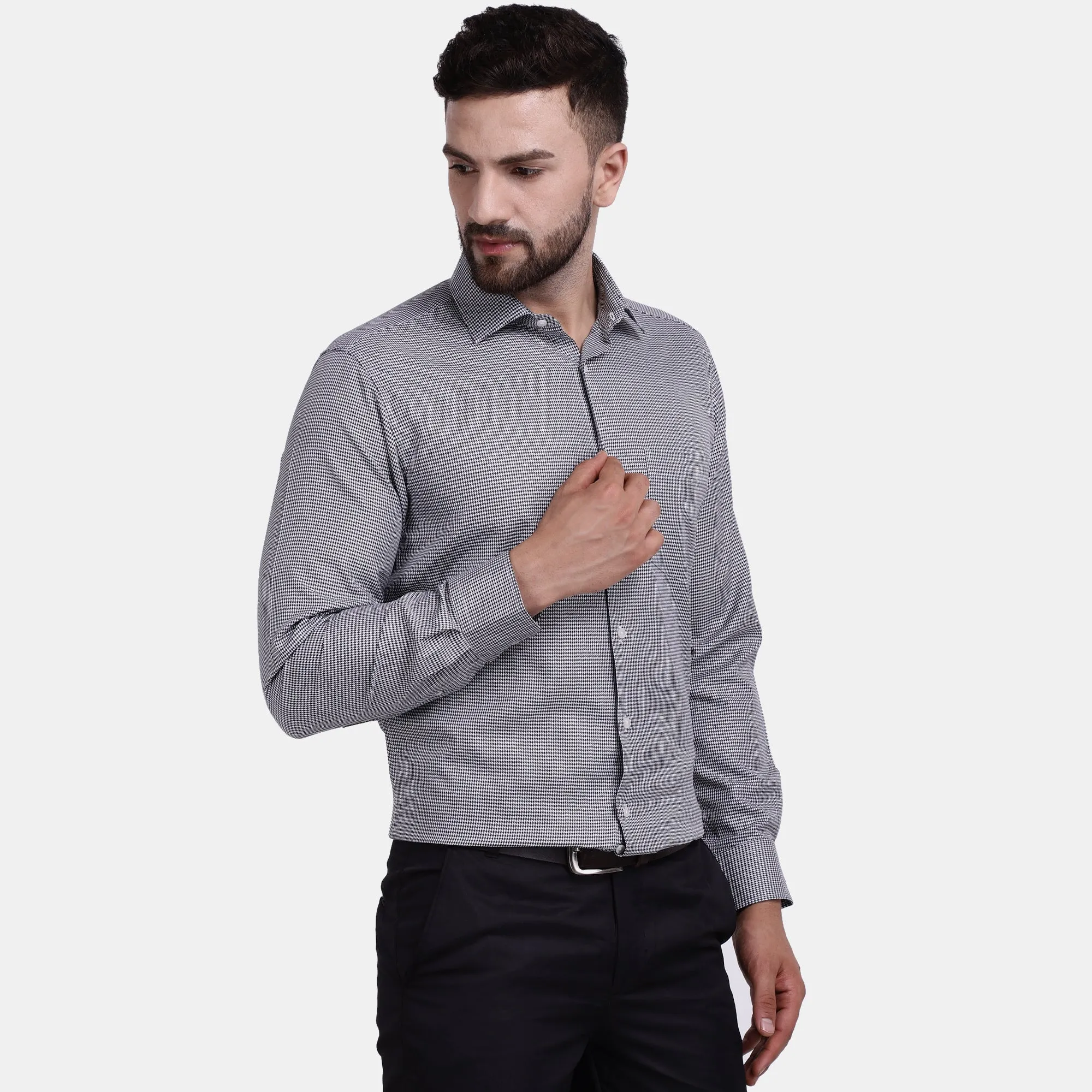 Men's Luthai Supima Mercerised Cotton Houndstooth Design Regular Fit Dress Shirt