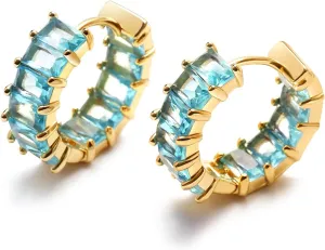 Mesovor Gold Cubic Zirconia Hoop Earrings for Women Trendy, 18K Gold Plated Huggie Hoops Earrings | Green Black Red Stones Earrings Jewelry Gifts