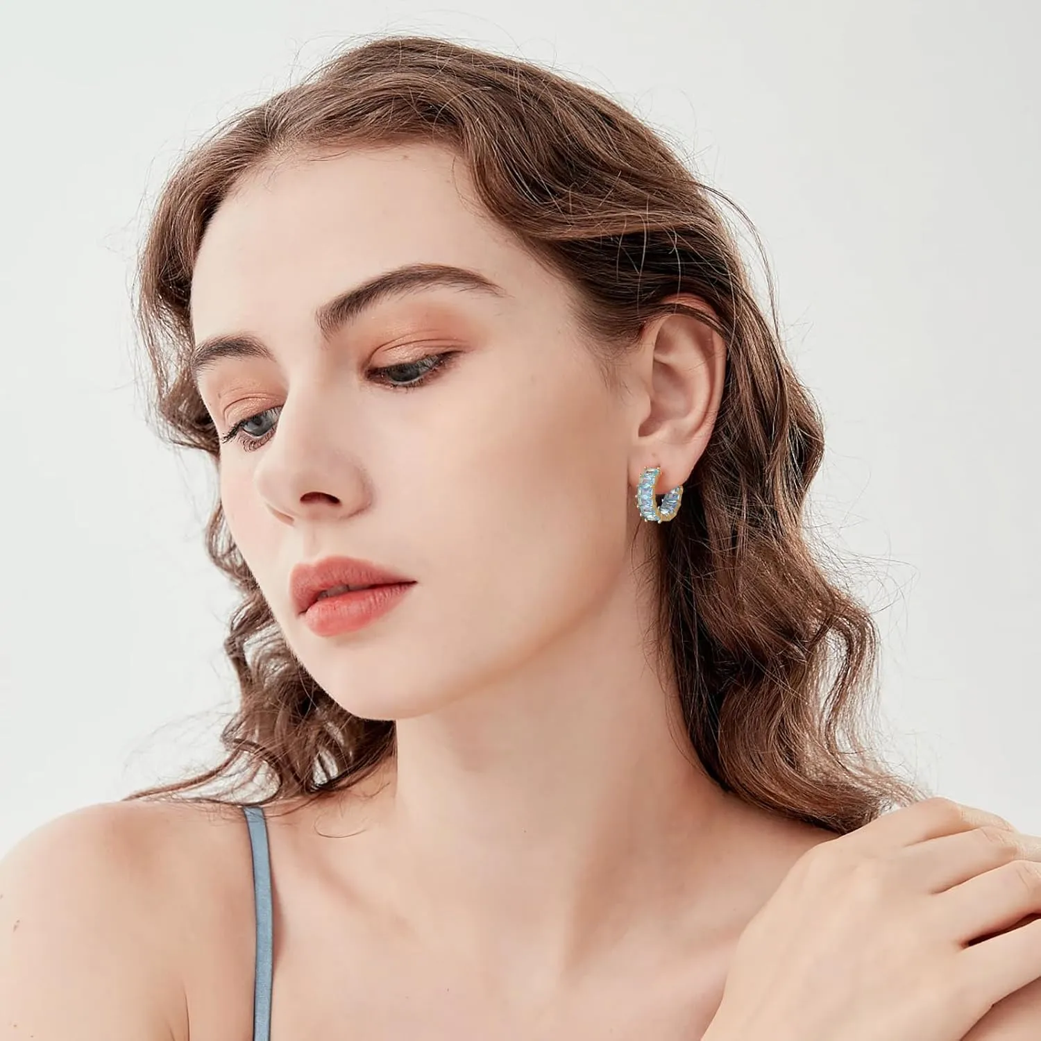 Mesovor Gold Cubic Zirconia Hoop Earrings for Women Trendy, 18K Gold Plated Huggie Hoops Earrings | Green Black Red Stones Earrings Jewelry Gifts