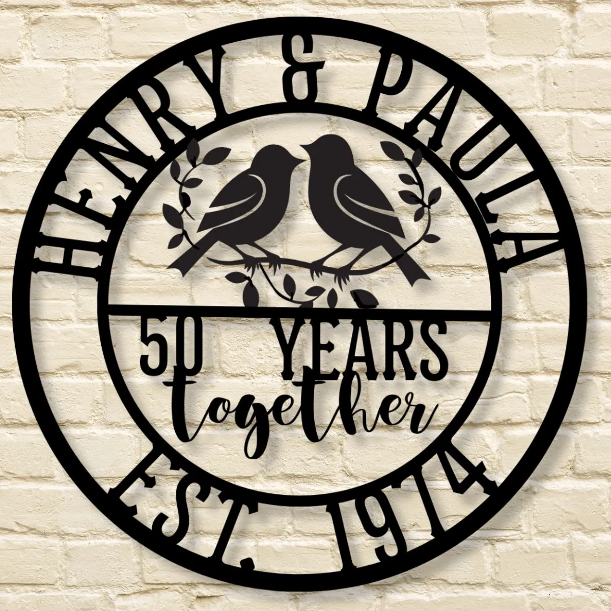 Milestone Wedding Anniversary Lovebirds Metal Sign