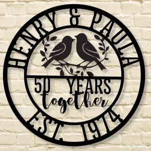 Milestone Wedding Anniversary Lovebirds Metal Sign