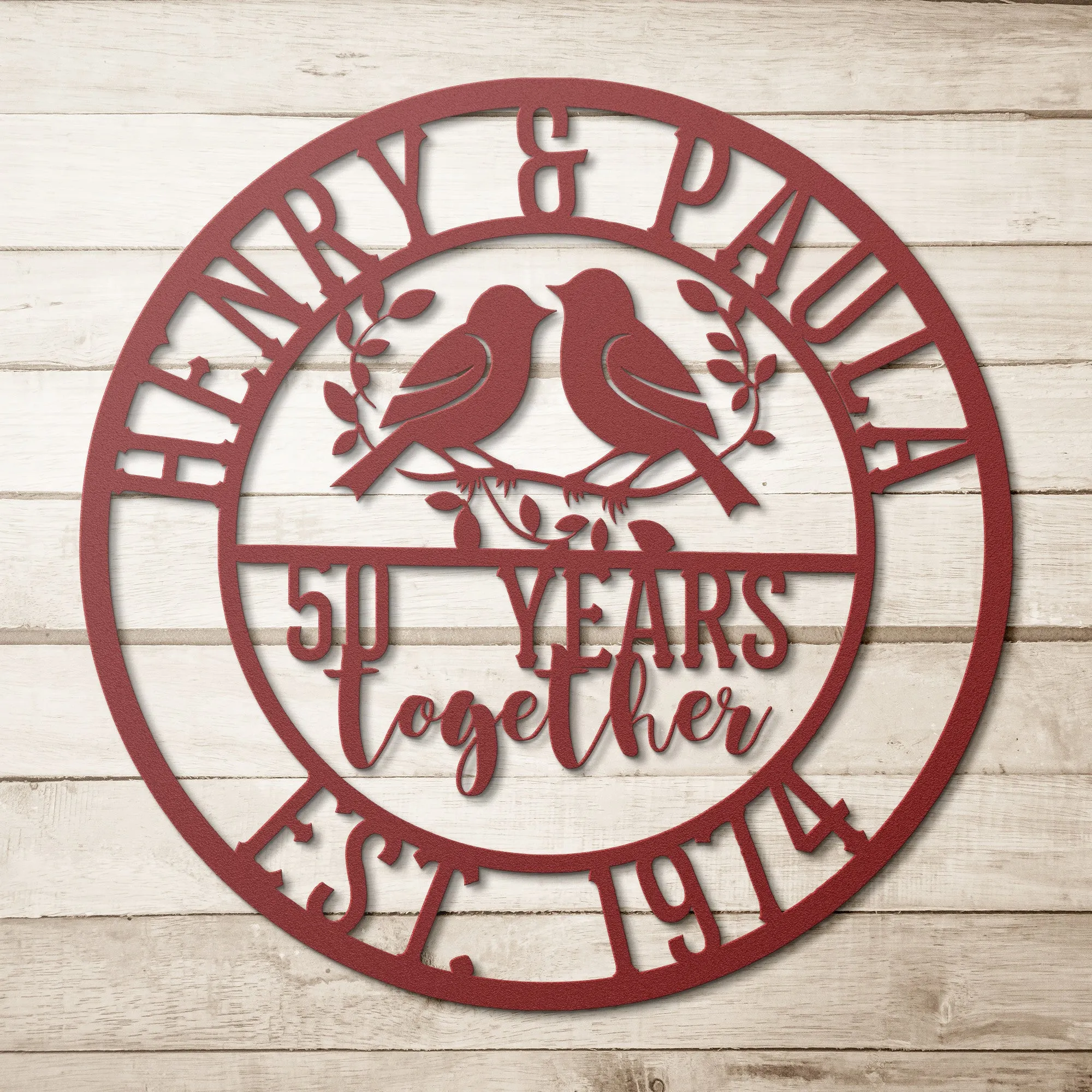 Milestone Wedding Anniversary Lovebirds Metal Sign