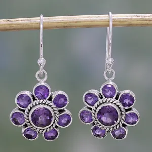 Morning Glitter in Purple Amethyst and Sterling Silver Dangle Earrings from India