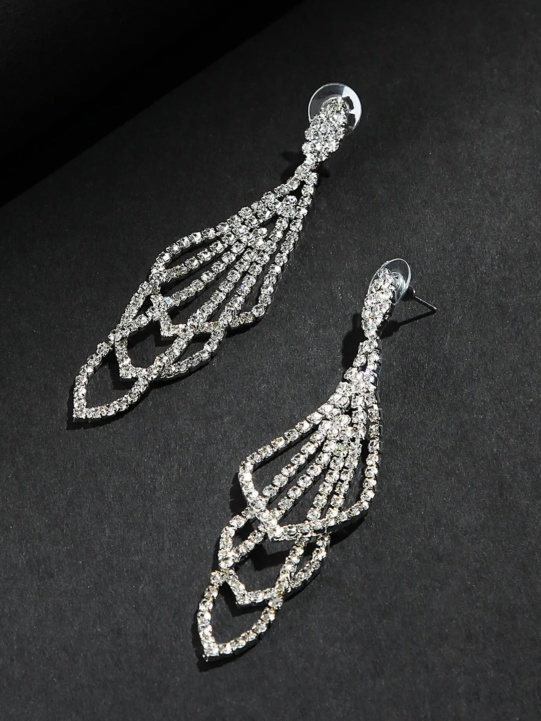 Multi Layered Silver Studded Earrings