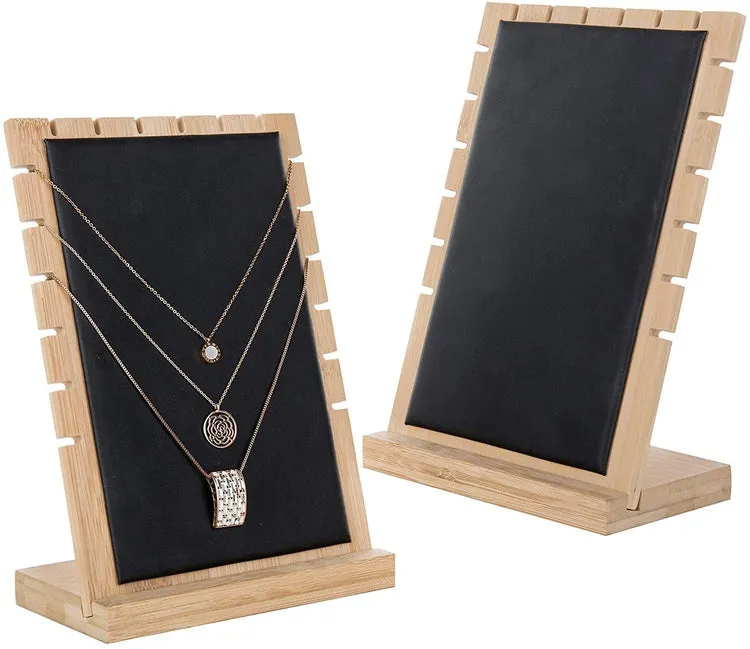 Natural Beige Wood Jewelry Display Board with Black Panel, Set of 2