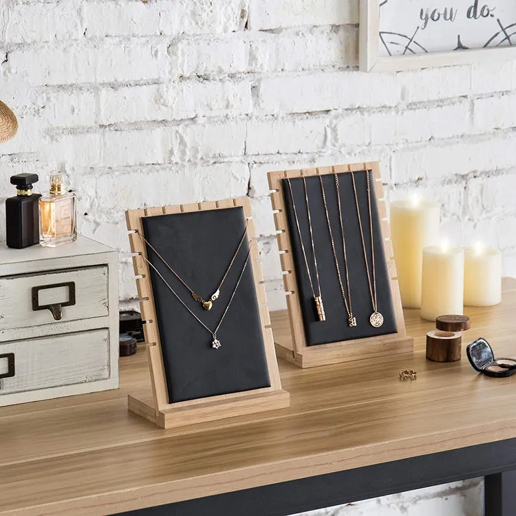 Natural Beige Wood Jewelry Display Board with Black Panel, Set of 2