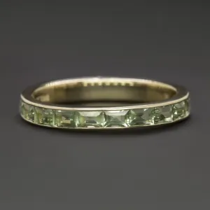 NATURAL GREEN SAPPHIRE STACKING RING WEDDING BAND 14k YELLOW GOLD BAGUETTE CUT