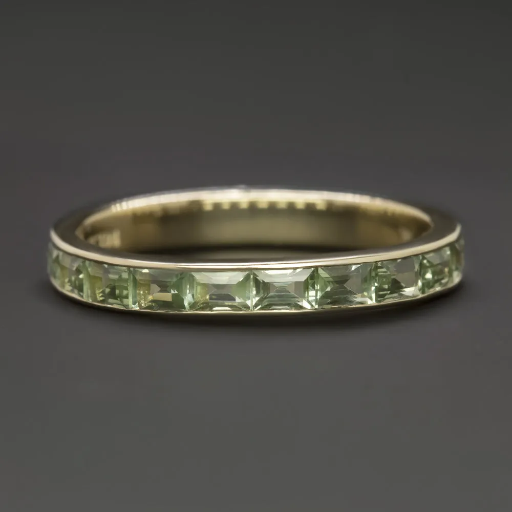 NATURAL GREEN SAPPHIRE STACKING RING WEDDING BAND 14k YELLOW GOLD BAGUETTE CUT