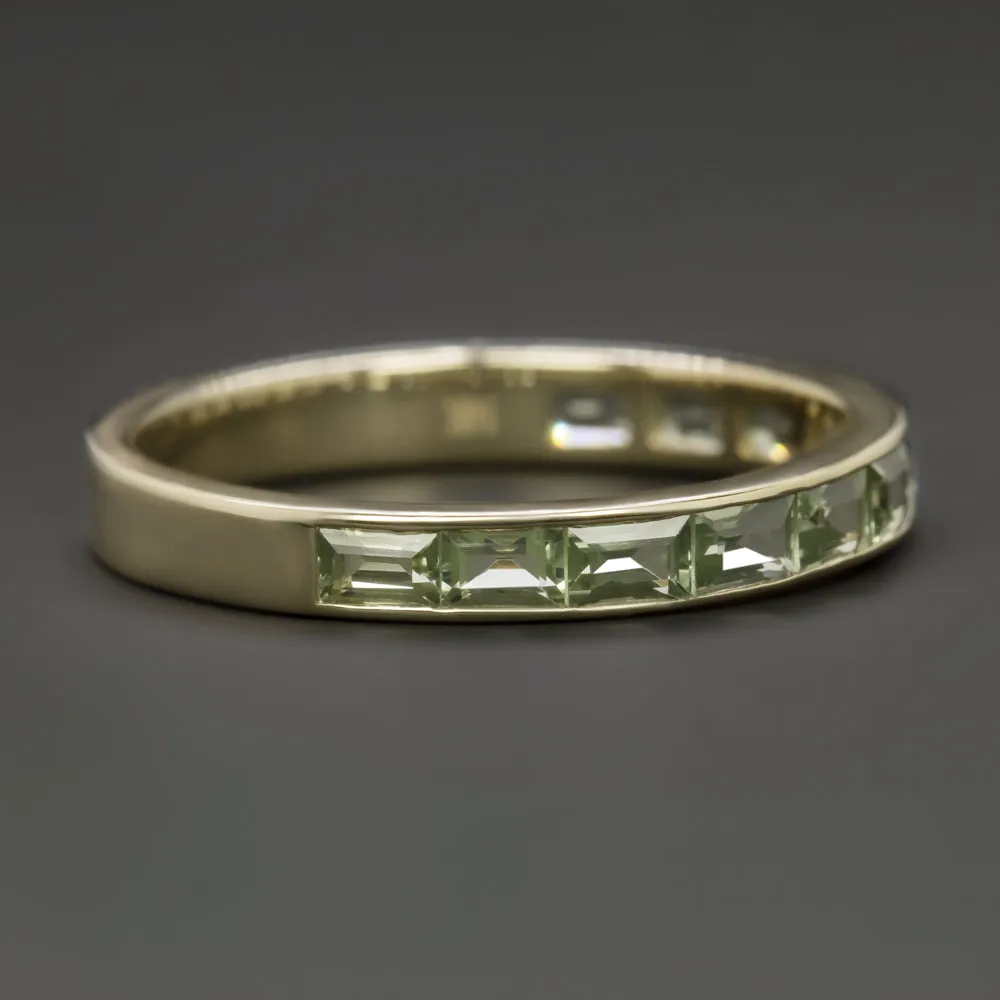 NATURAL GREEN SAPPHIRE STACKING RING WEDDING BAND 14k YELLOW GOLD BAGUETTE CUT