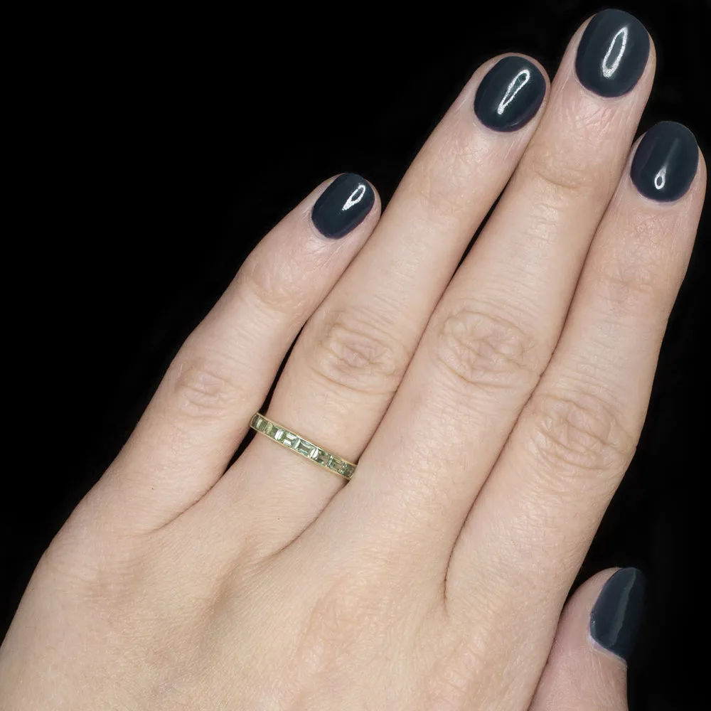NATURAL GREEN SAPPHIRE STACKING RING WEDDING BAND 14k YELLOW GOLD BAGUETTE CUT