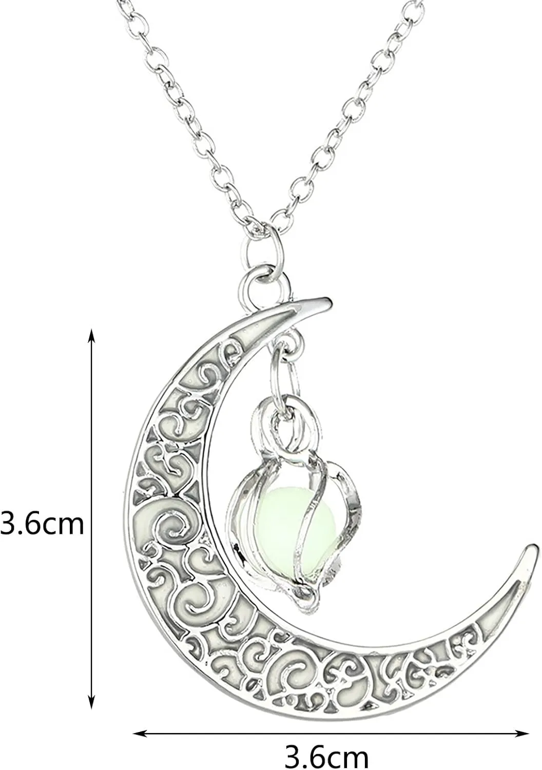 Necklaces for Women Glow in The Dark Silver Crescent Moon and Orb Necklace - Glowing Blue Moon Charm - Magical Fantasy Fairy Glowing Necklace - Glow Jewelry