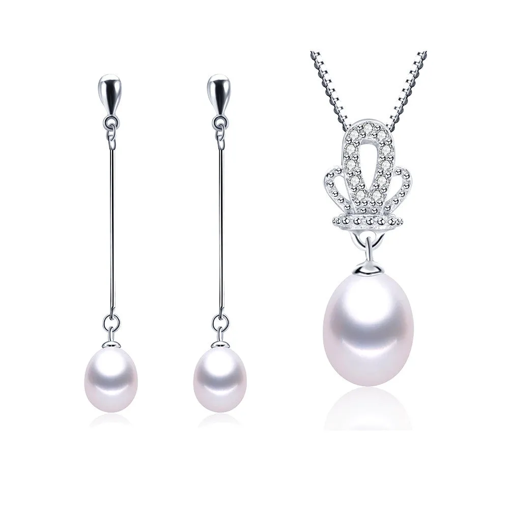 New fashion elegant 925 sterling silver jewelry set Grade AAAA freshwater pearl necklace&pendant/earrings for women