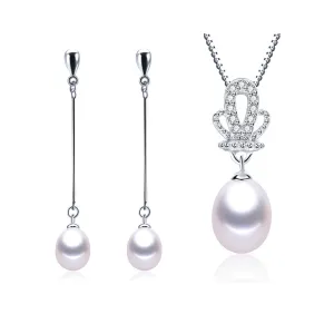 New fashion elegant 925 sterling silver jewelry set Grade AAAA freshwater pearl necklace&pendant/earrings for women
