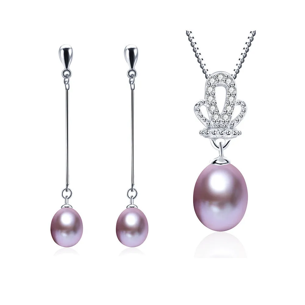 New fashion elegant 925 sterling silver jewelry set Grade AAAA freshwater pearl necklace&pendant/earrings for women