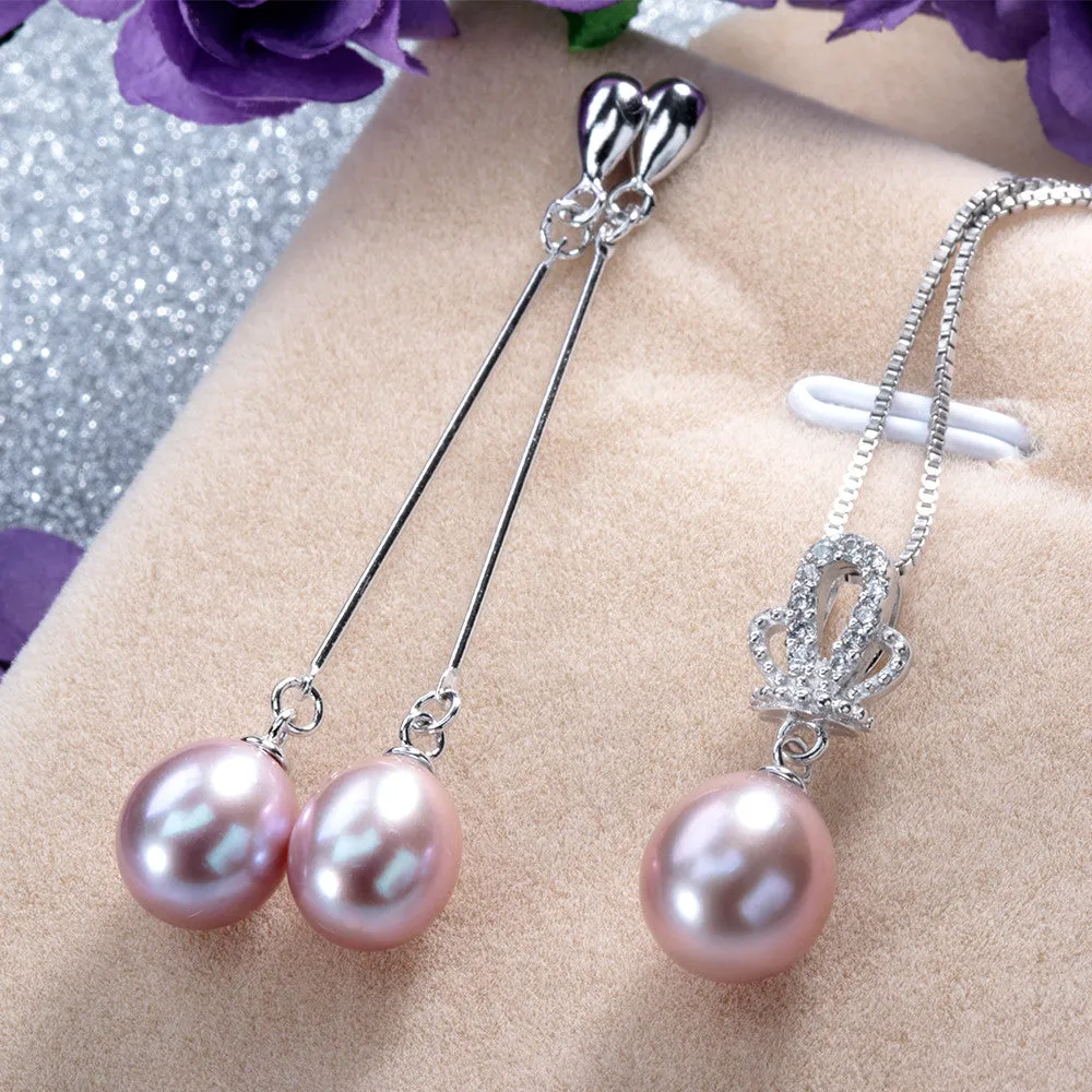 New fashion elegant 925 sterling silver jewelry set Grade AAAA freshwater pearl necklace&pendant/earrings for women