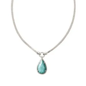 New - Kendra Scott Sami Herringbone Rhodium Over Brass Amazonite Statement Necklace - Amazonite