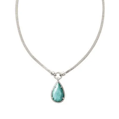 New - Kendra Scott Sami Herringbone Rhodium Over Brass Amazonite Statement Necklace - Amazonite