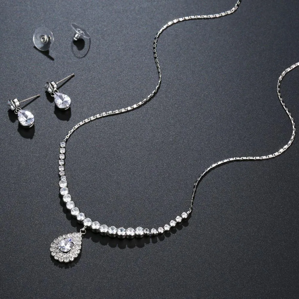 Nigerian Water Drop Cubic Zirconia Wedding Jewelry Set
