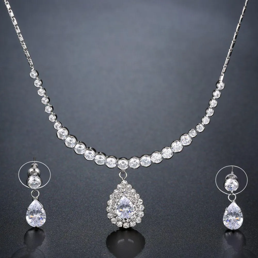 Nigerian Water Drop Cubic Zirconia Wedding Jewelry Set