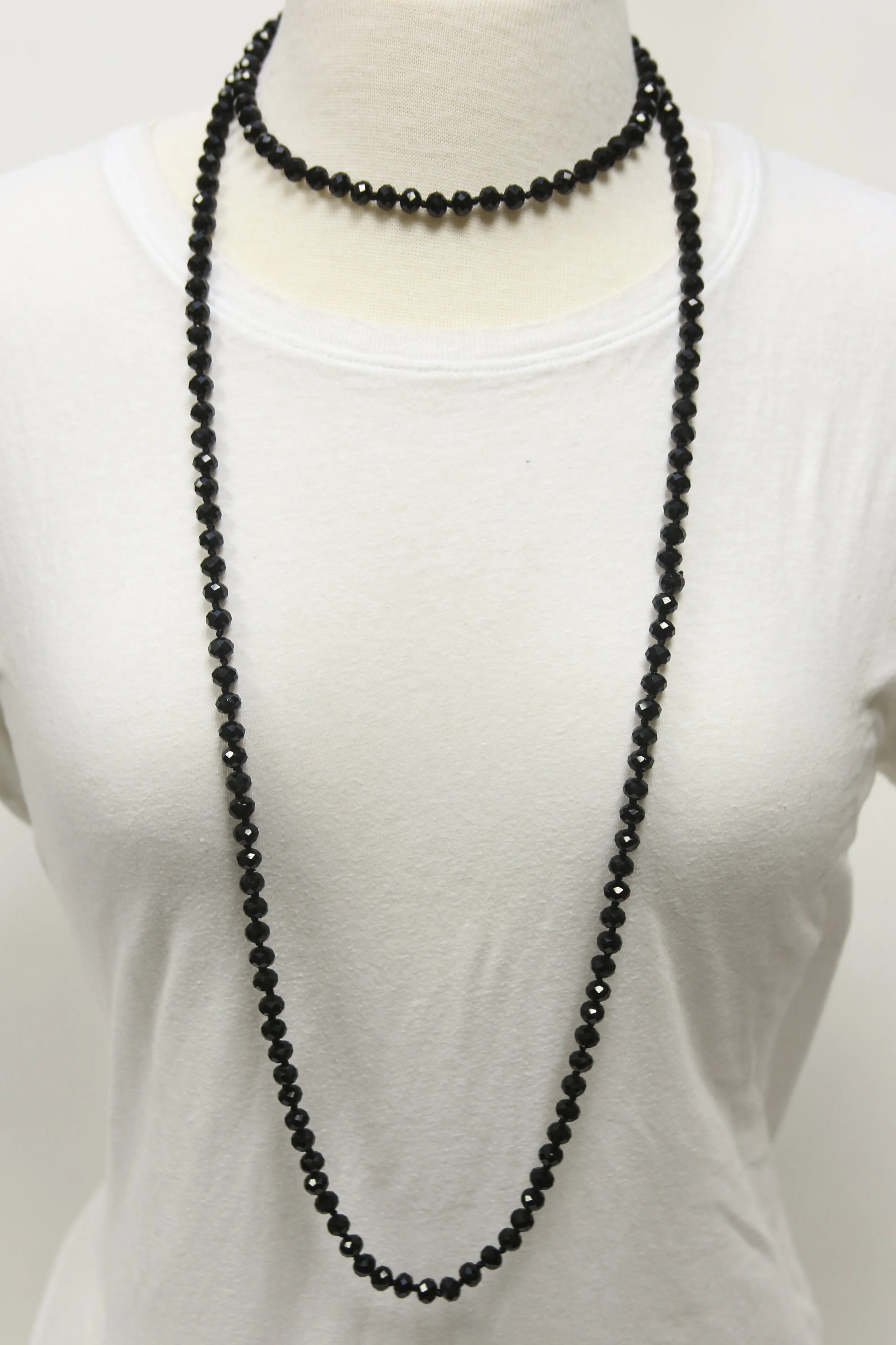 NK-2244 BLACK 60 hand knotted glass bead necklace