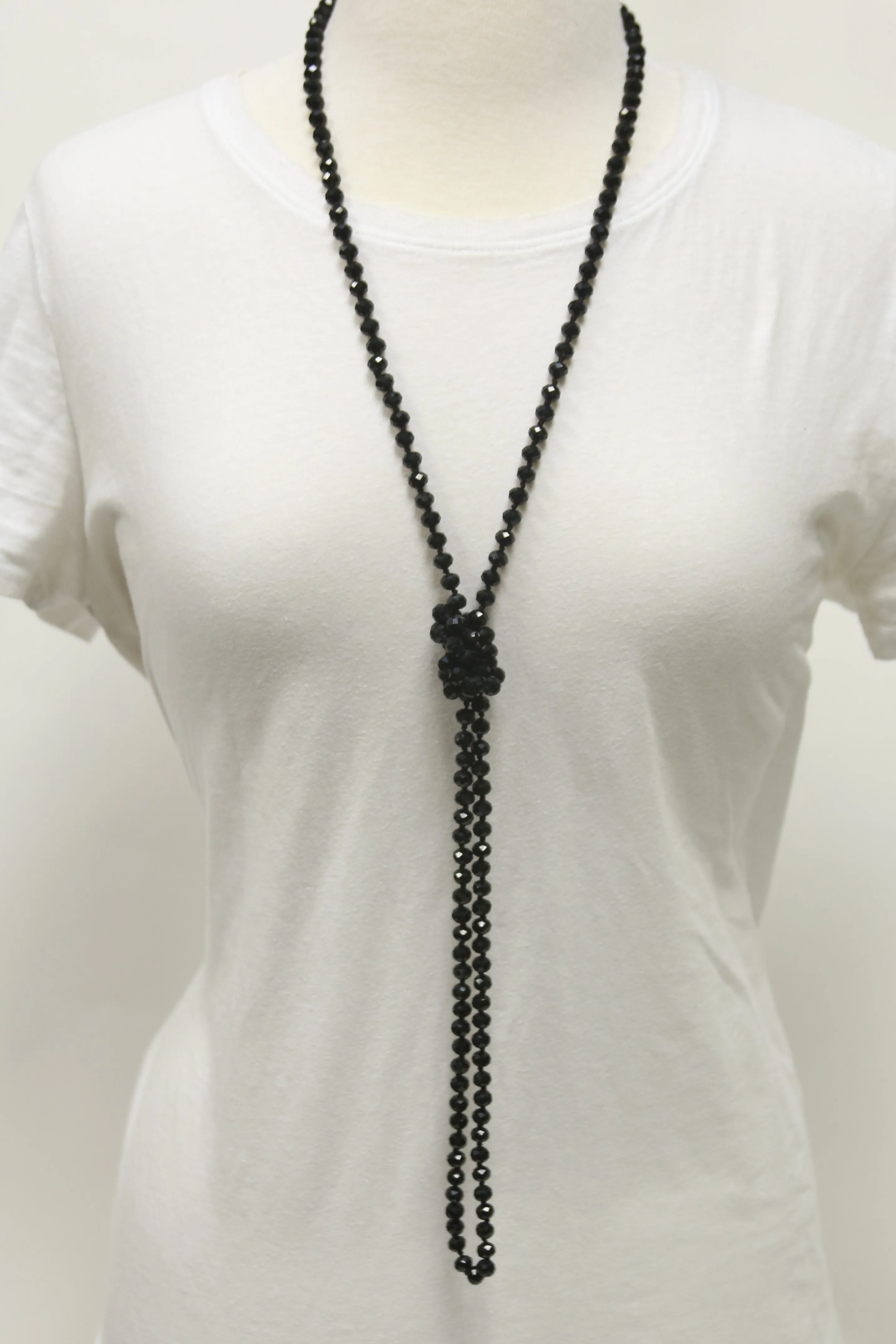 NK-2244 BLACK 60 hand knotted glass bead necklace