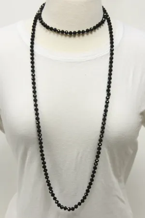 NK-2244 BLACK 60 hand knotted glass bead necklace
