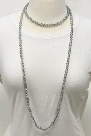 NK-2244 IRI GREY 60" hand knotted glass bead necklace