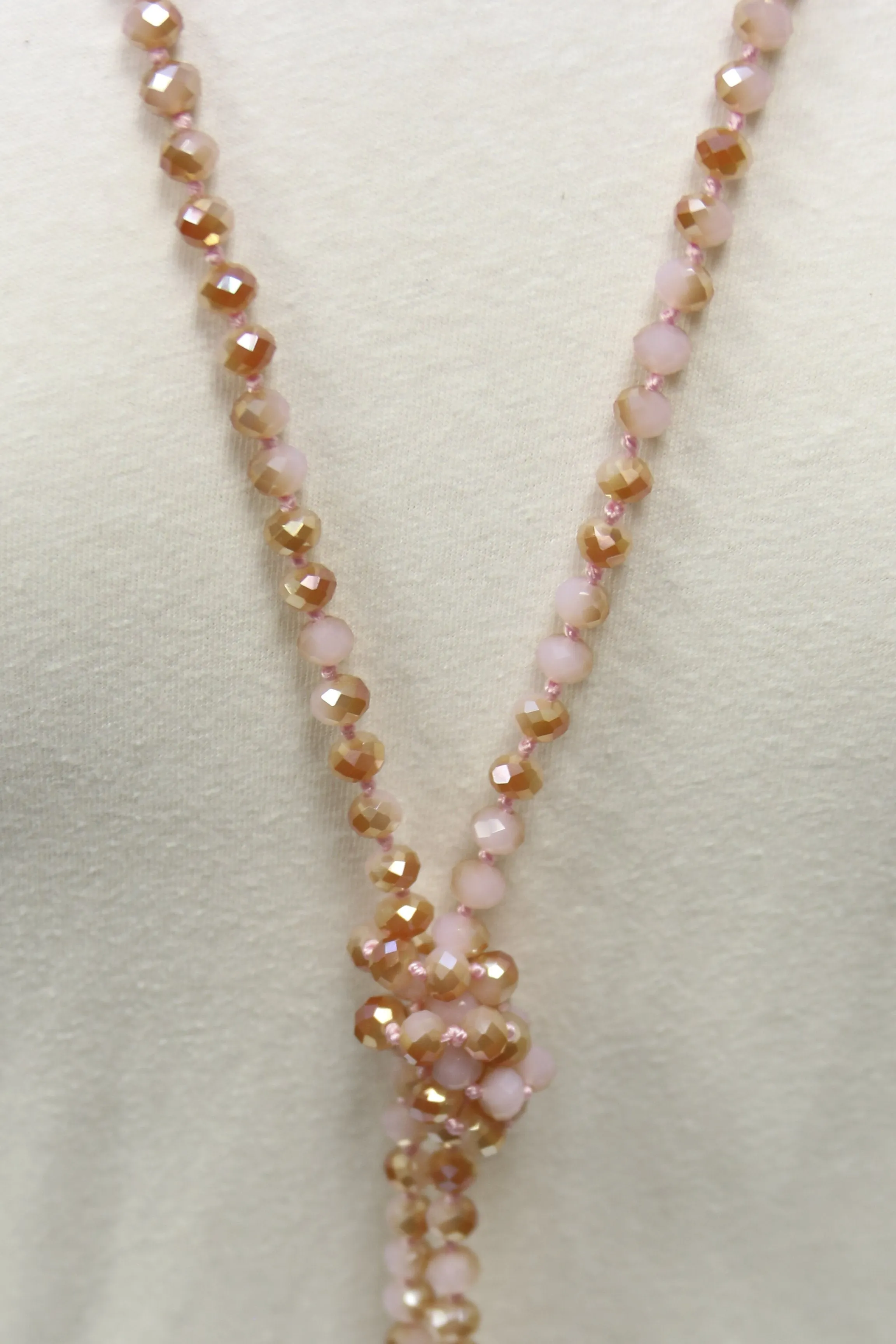 NK-2244 PINK 2-TONE 60" hand knotted glass bead necklace